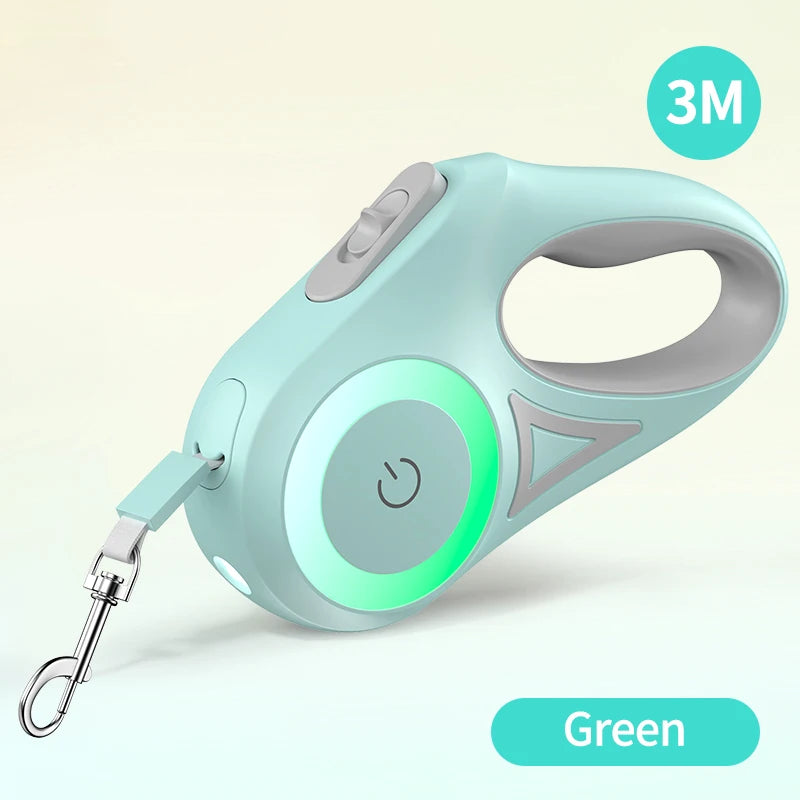 ROJECO 3M Retractable Dog Leash Roulette with LED Light Luminous Pets Leash for Puppy Dogs Outdoor Walking Running Traction Rope