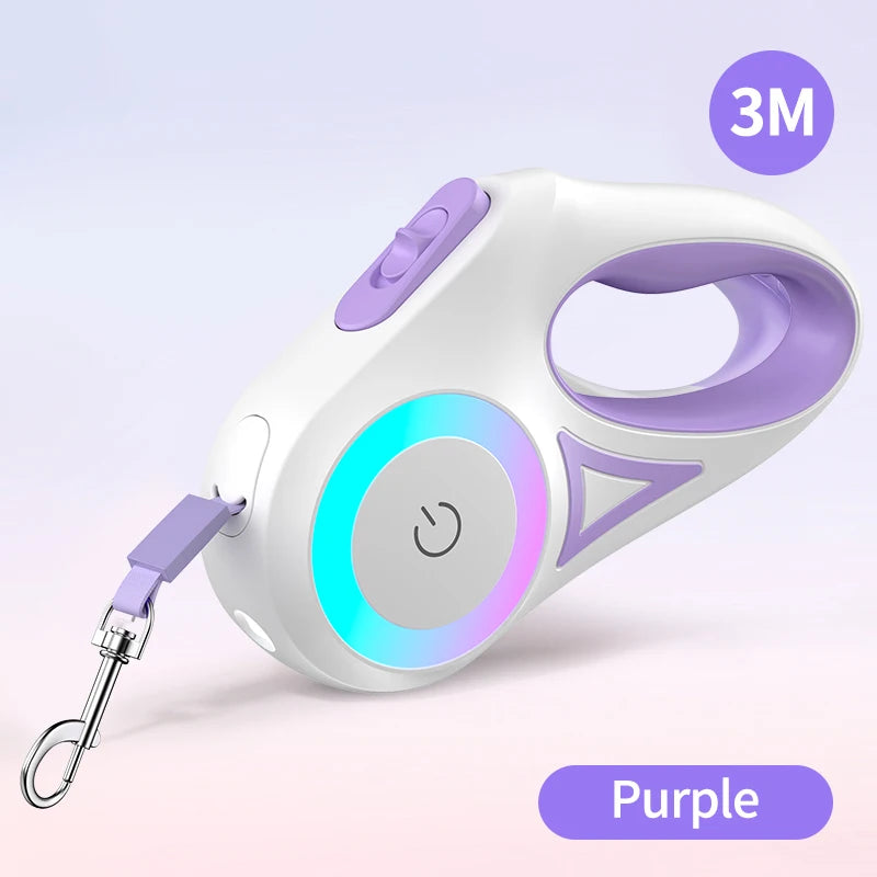 ROJECO 3M Retractable Dog Leash Roulette with LED Light Luminous Pets Leash for Puppy Dogs Outdoor Walking Running Traction Rope