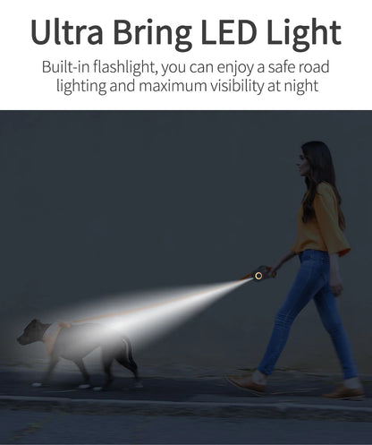 ROJECO 3M Retractable Dog Leash Roulette with LED Light Luminous Pets Leash for Puppy Dogs Outdoor Walking Running Traction Rope
