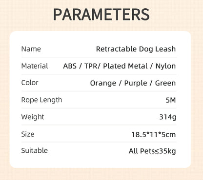 ROJECO 3M Retractable Dog Leash Roulette with LED Light Luminous Pets Leash for Puppy Dogs Outdoor Walking Running Traction Rope
