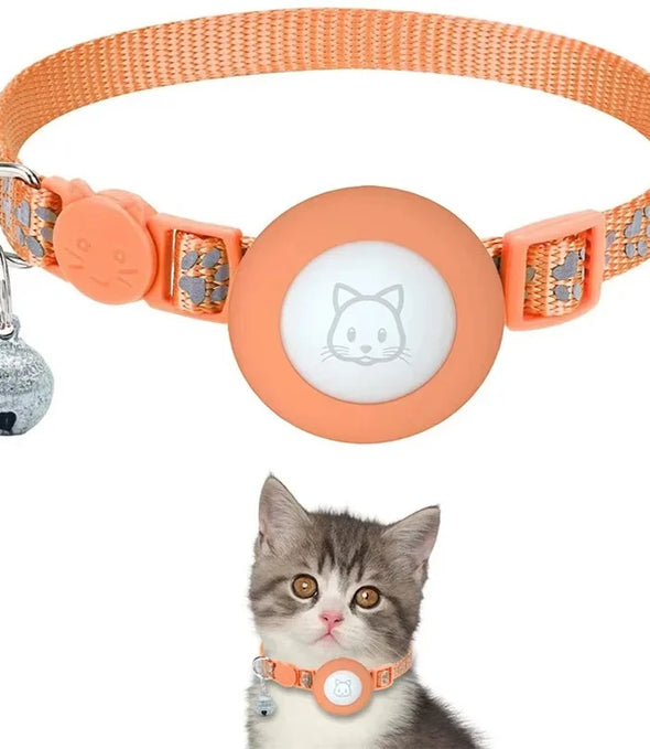 Cat Collar Compatible with Apple Airtag with Bell Adjustable Safety Buckle Reflective GPS Collar for Kittens Puppies 7-12In
