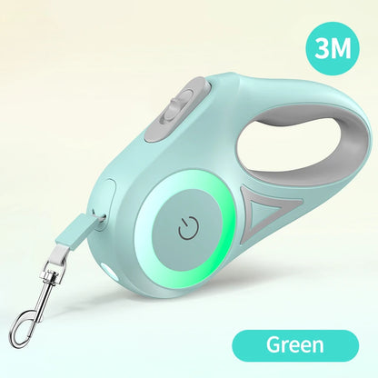 ROJECO 3M Retractable Dog Leash Roulette with LED Light Luminous Pets Leash for Puppy Dogs Outdoor Walking Running Traction Rope