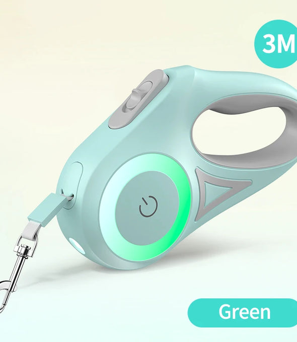 ROJECO 3M Retractable Dog Leash Roulette with LED Light Luminous Pets Leash for Puppy Dogs Outdoor Walking Running Traction Rope