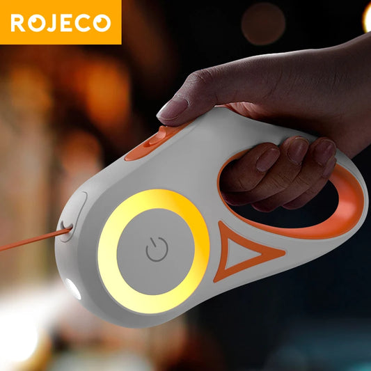 ROJECO 3M Retractable Dog Leash Roulette with LED Light Luminous Pets Leash for Puppy Dogs Outdoor Walking Running Traction Rope