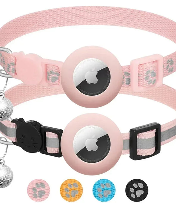 Cat Collar Compatible with Apple Airtag with Bell Adjustable Safety Buckle Reflective GPS Collar for Kittens Puppies 7-12In