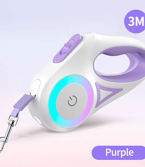 ROJECO 3M Retractable Dog Leash Roulette with LED Light Luminous Pets Leash for Puppy Dogs Outdoor Walking Running Traction Rope