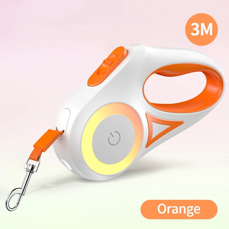 ROJECO 3M Retractable Dog Leash Roulette with LED Light Luminous Pets Leash for Puppy Dogs Outdoor Walking Running Traction Rope
