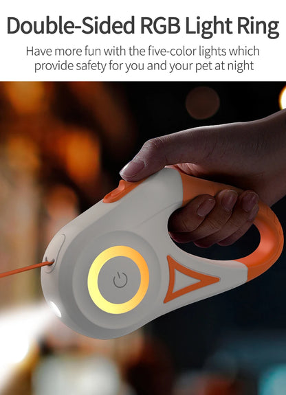 ROJECO 3M Retractable Dog Leash Roulette with LED Light Luminous Pets Leash for Puppy Dogs Outdoor Walking Running Traction Rope