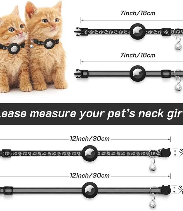Cat Collar Compatible with Apple Airtag with Bell Adjustable Safety Buckle Reflective GPS Collar for Kittens Puppies 7-12In