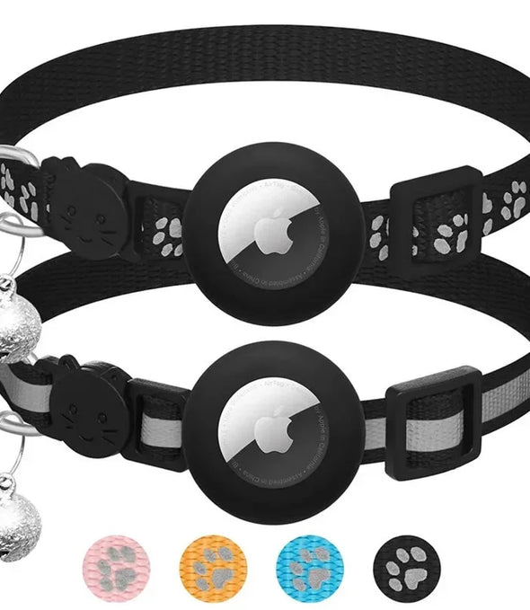Cat Collar Compatible with Apple Airtag with Bell Adjustable Safety Buckle Reflective GPS Collar for Kittens Puppies 7-12In