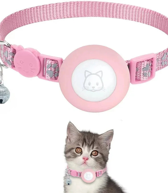 Cat Collar Compatible with Apple Airtag with Bell Adjustable Safety Buckle Reflective GPS Collar for Kittens Puppies 7-12In