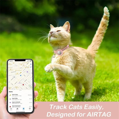 Cat Collar Compatible with Apple Airtag with Bell Adjustable Safety Buckle Reflective GPS Collar for Kittens Puppies 7-12In